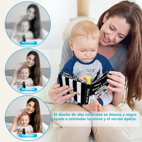 Vista 3 de Dr.Rapeti Libros de tela suave para bebés, libros de baño, paquete de 6 para bebés, niños pequeños, de alto contraste, blanco y negro, arrugado