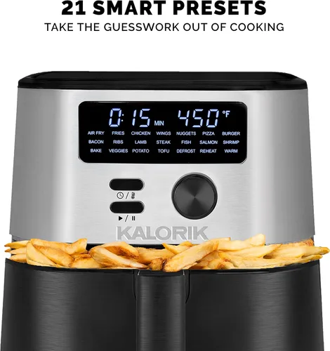 Vista 6 de Kalorik MAXX® Freidora de aire digital 7 en 1 de 6 cuartos de galón, pantalla LED, 21 ajustes preestablecidos inteligentes, 4 accesorios, libro