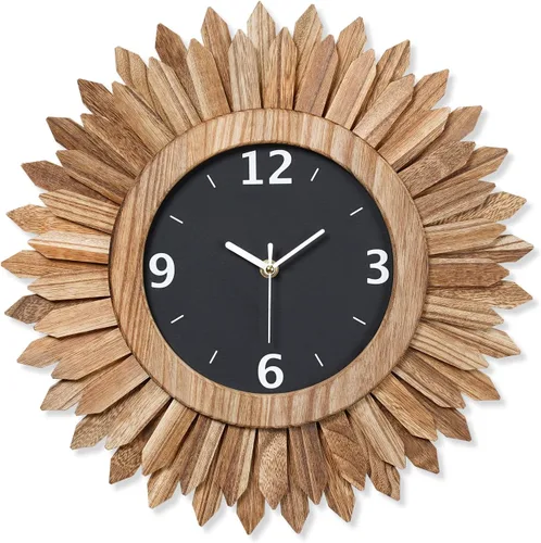 Vista 14 de Honiway Reloj de Pared a Batería de 12 Pulgadas de Madera Rústica Bohemio Sunburst Decorativo Reloj de Pared Silencioso Sin Tictac Negro Relojes