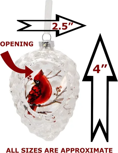 Vista 8 de Cardinals Adornos de Navidad – Juego de 3 – Adornos en forma de piña – Cardenal en una rama con bayas – 4 pulgadas de alto