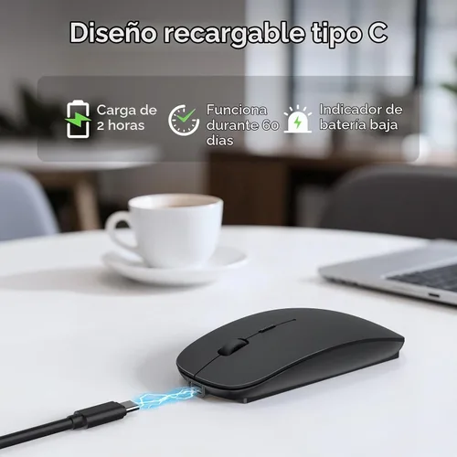 Vista 3 de TECKNET Ratón inalámbrico Bluetooth para laptop, mouse silencioso recargable (Bluetooth 5.2/3.0 y 2.4G), ultrafino, 6 niveles ajustables 4800 DPI