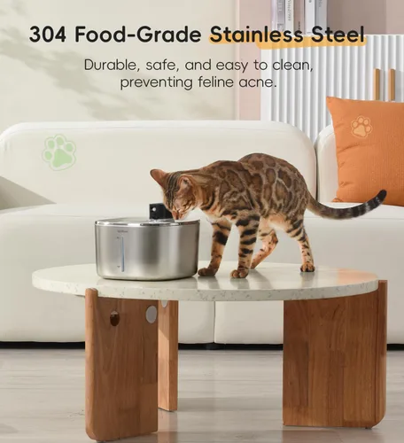 Vista 7 de Fuente de agua para gatos de acero inoxidable, fuente para gatos de 4.1 L, dispensador de agua inalámbrico para gatos y perros en interiores