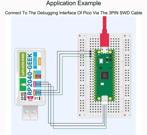 Vista 5 de Placa de desarrollo RP2040-GEEK basada en chip microcontrolador Raspberry Pi RP2040, descargador de depuración USB a bordo interfaz USB-A, ranura