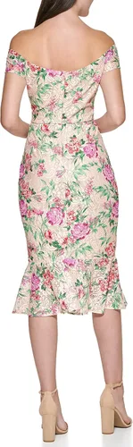 Vista 4 de GUESS Midi con hombros descubiertos para mujer con dobladillo con volantes
