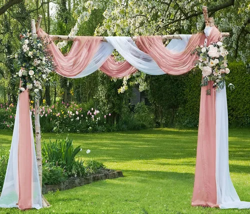 Vista 12 de Warm Home Designs Paquete de Tela para Arco de Boda Tiene 2 Scarves de 216 Pulgadas (18 Pies) en Tela Azul Marino y Blanco para Ceremonia de Boda