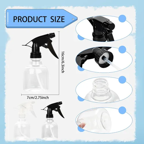 Vista 2 de 20 botellas de plástico vacías de 8 onzas, contenedor de líquido transparente reutilizable con pulverizadores de gatillo para agua, perfumes