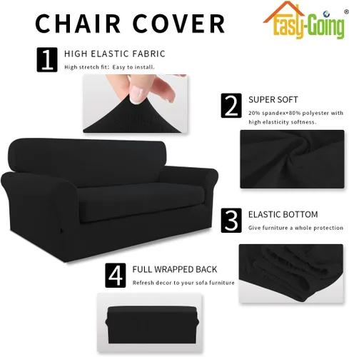 Vista 4 de Easy-Going Funda elástica de microfibra para sofá de 2 piezas, con elastano, suave y ajustable, protector de muebles lavable con parte inferior