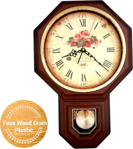 Vista 14 de JUSTIME Reloj de pared clásico vintage tradicional de estilo Schoolhouse, con péndulo y melodía Westminter cada hora, relojes de pared con melodía
