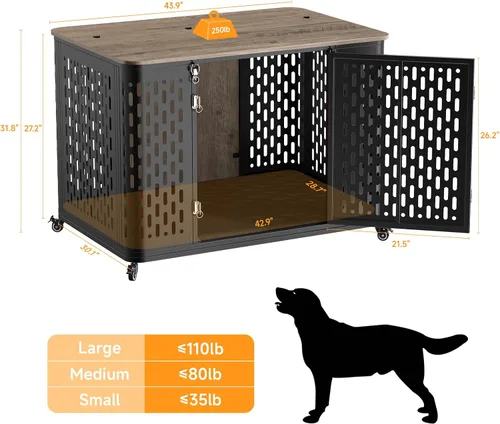 Vista 7 de ONBRILL Mueble resistente para perros grandes y medianos, jaula grande para perros con tapa abatible, cojín y ruedas, jaula para mascotas a prueba