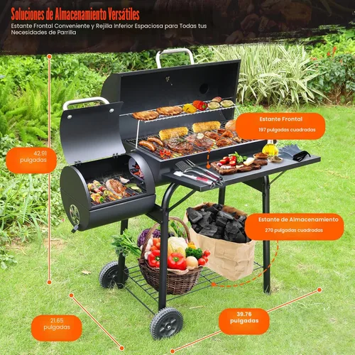 Vista 5 de Realcook Parrillas de carbón con ahumadores Offest: Parrilla de barbacoa de carbón de barril espaciosa Combo de parrilla para ahumar barbacoa