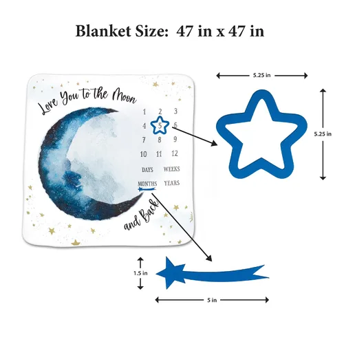 Vista 2 de Lillian Rose Manta con texto en inglés «To The Moon and Back», color azul oscuro