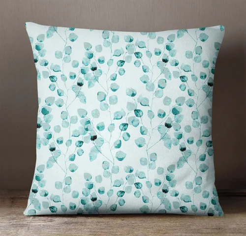 Vista 2 de S4Sassy Funda de almohada decorativa india verde azulado con estampado de hojas, funda de almohada para sofá, 20 x 20 pulgadas