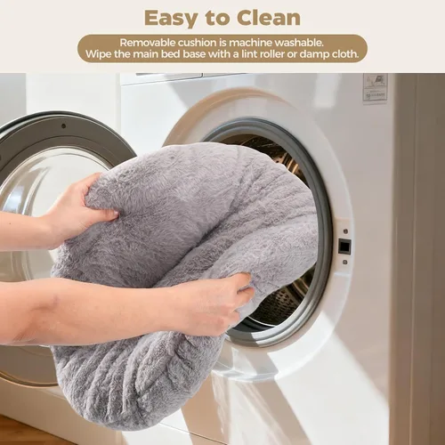 Vista 4 de Avont Cama para gatos de interior, esponjosa y lavable con borde elevado Gris