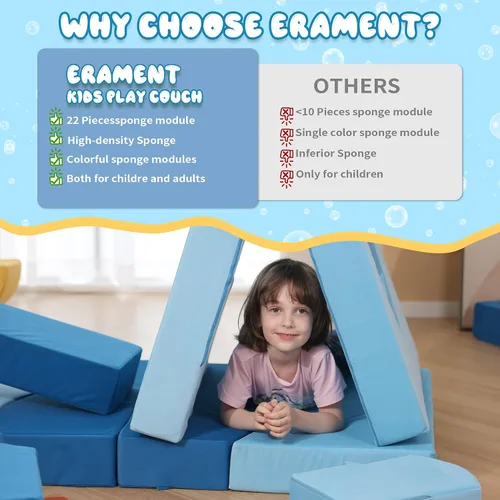 Vista 7 de Erament Sofá de Juego Modular para Niños de 22 Piezas para Niños Pequeños - Sofá Cama para Niños para Sala de Juegos, Muebles Convertibles