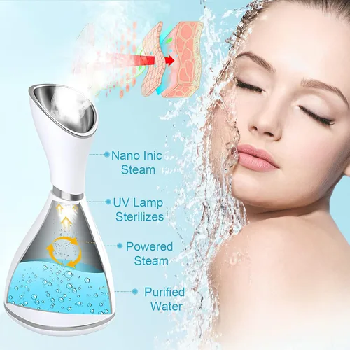 Vista 4 de Vaporizador facial para cara, vaporizador facial para limpieza profunda facial, vaporizador facial Nano Mister Set para senos nasales, desobstruye