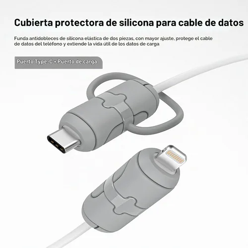 Vista 3 de Protectores de cable de carga, 6 piezas 2 en 1 de silicona de doble extremo compatible con cables de iPhone Android con USB-C tipo C, funda