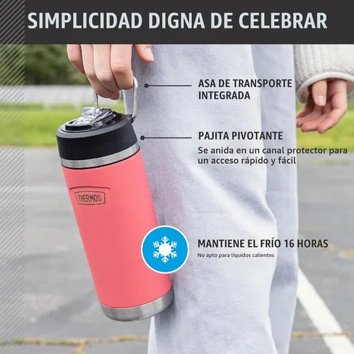 Vista 3 de THERMOS ICON SERIES - Botella de agua aislada con tapa con popote, 18 onzas, rosa intenso, botella de agua aislada al vacío de acero inoxidable