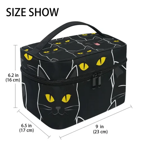 Vista 2 de senya Bolsas de maquillaje de viaje con cremallera, patrón de gatos negros, bolsa de cosméticos, bolsas de aseo y tren, bolsas de almacenamiento