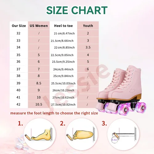 Vista 5 de jessie Patines de ruedas para niñas y mujeres, patines de piel sintética iluminados para niños, lindos patines ajustables de cuatro ruedas