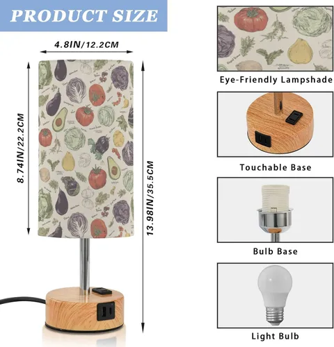 Vista 2 de Vegetable Retro Dimmable Bedside Touch Lamps with Charging Ports for Living Room Bedroom Nightstand Office Desk, Light Bulb Included