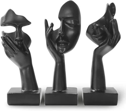 Vista 9 de aboxoo 3 piezas Estatua del pensador, Figura de arte abstracto El silencio es oro, Esculturas modernas de resina No oír, No ver, No hablar