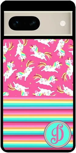 Vista 2 de Unicorn Rainbow - Funda de goma negra con inicial colorida compatible con Google Pixel 10, 10 Pro, 10 Pro XL, 9a, 9 Pro, Pixel 9, Pixel 9 Pro XL