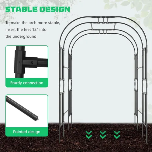 Vista 7 de DoCred Enrejado de arco de jardín grande para plantas trepadoras, 87 pulgadas de alto, soporte de metal para plantas, arco para trepar vides
