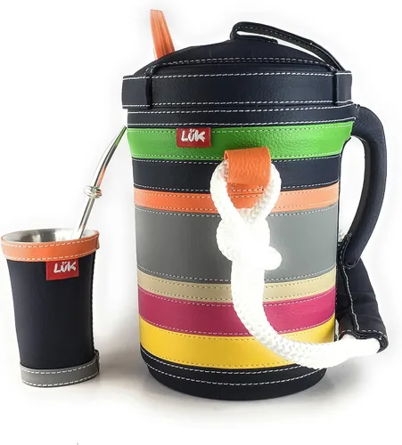 Vista 2 de Kit Tereré Yerba Mate Luk Termos Set Tereré Yerba Mate Termo+Guampa+Bombilla Artesanía Paraguaya Tiras coloridas