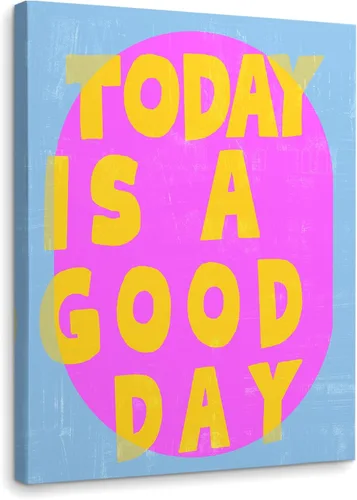 Vista 8 de Arte de Lienzo Inspiracional para Pared, Arte de Pared Femenino, Arte de Lienzo Enmarcado para Pared Azul Preppy Funky Today Is a Good Day de 14x11