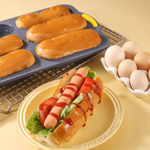 Vista 7 de Molde de silicona para pan de 6 cavidades, molde de pan de masa madre antiadherente y resistente al calor para baguette, moldes de pan para pan