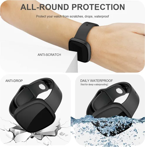 Vista 5 de Mugust Protector de pantalla para Fitbit Sense/Versa 3 - HD vidrio templado sensible al tacto cubierta de policarbonato duro: negro completo