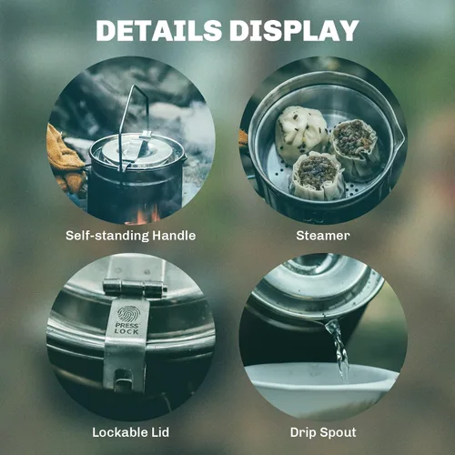 Vista 4 de Firemaple Antarcti Stainless Steel Pot - Food Grade SUS304 Camping Pot with Steaming Function - Lightweight and Durable for Outdoor Cooking