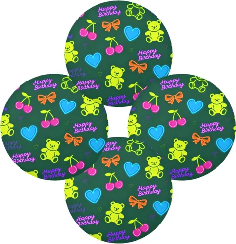 Vista 2 de Happy Birthday Cars Dark Green Round Natural placemats Plate placemat Set of 4 15x15 in individuales para comedor