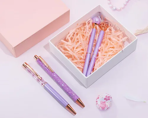 Vista 6 de PENTA ANGEL Juego de 4 bolígrafos de tinta negra, metal con purpurina, bolígrafos de regalo femeninos para mujeres, bodas, oficina (morado)