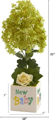 Vista 2 de Nearly Natural Arreglo artificial Peegee de hortensias y rosas en jarrón para bebé (A1319)