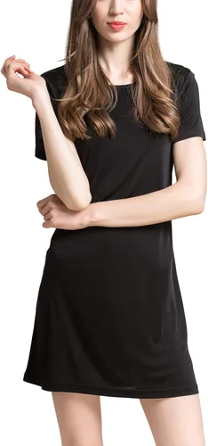 Vista 2 de Grenasasilk Camisón de seda de manga corta para mujer, camisón de seda de morera pura, cuello redondo, ropa de dormir