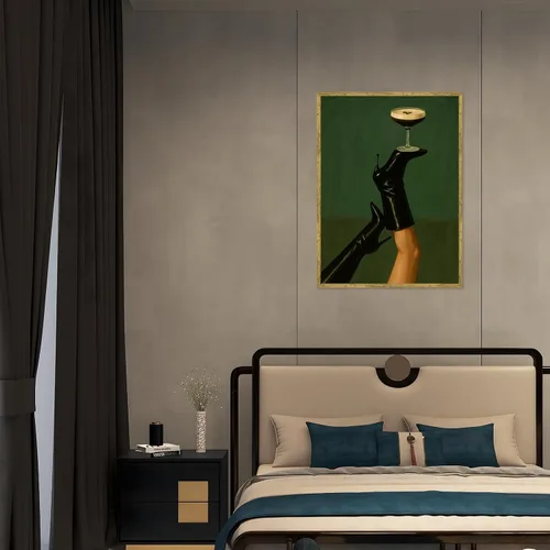 Vista 7 de Licpach Tacones de expreso, arte de pared femenino, estampado en lienzo para cóctel, tacón alto, decoración estética de niña, póster verde moderno