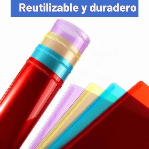 Vista 4 de LEOBRO Carpetas de archivos de plástico para documentos, 4 carpetas de archivos, sobres de plástico de tamaño A4 con cierre a presión, sobres