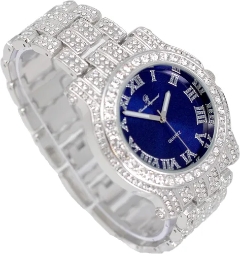 Vista 78 de Charles Raymond Bling-ed Out Ultimate Hip Hop Royalty Reloj para hombre con número romano de fácil lectura o indicadores de tiempo de diamantes