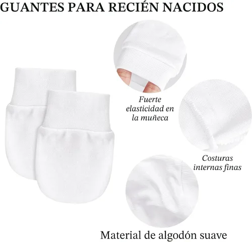 Vista 5 de Manoplas de bebé antiarañazos, guantes suaves para niños y niñas de 0 a 6 meses