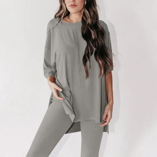 Vista 4 de Gumipy Women's 2 Piece Outfit All Weekend Long Pant Set Casual Fall Outfits 34 Sleeve Ribbed T-Shirt & Wide Leg Pants Tracksuit