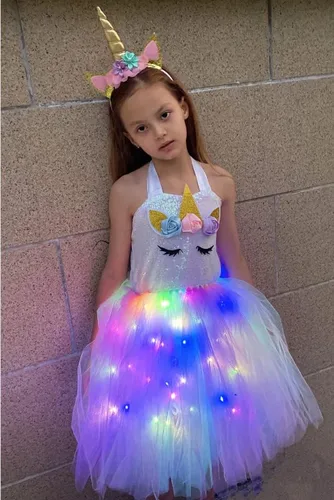 Vista 3 de KAKALVER Unicorn Dress for Girls Unicorn Costume LED Light Up for Dress up Halloween Birthday Party Decoration Unicorn Gifts