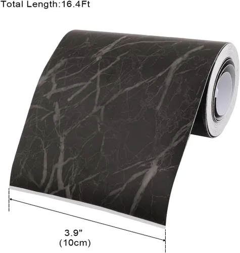 Vista 2 de uxcell Película autoadhesiva, papel de mármol negro, línea de cintura de pared, calcomanía de borde, piso de sala de estar, 16.4 pies