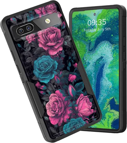 Vista 34 de Funda para Pixel 6A, funda protectora híbrida de doble capa resistente a prueba de golpes de policarbonato duro de silicona suave TPU para Google