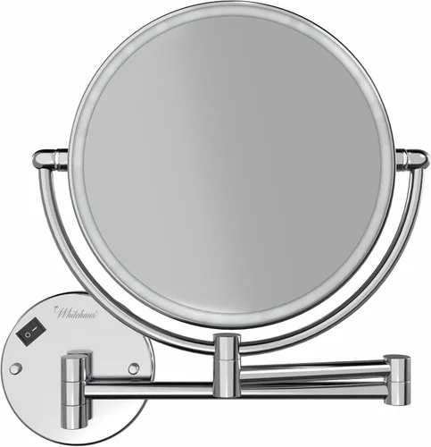Vista 4 de Whitehaus Espejo de aumento LED para montaje en pared, espejo de doble cara de 8 pulgadas con zoom 7X, brazo extensible, luz activada por tacto
