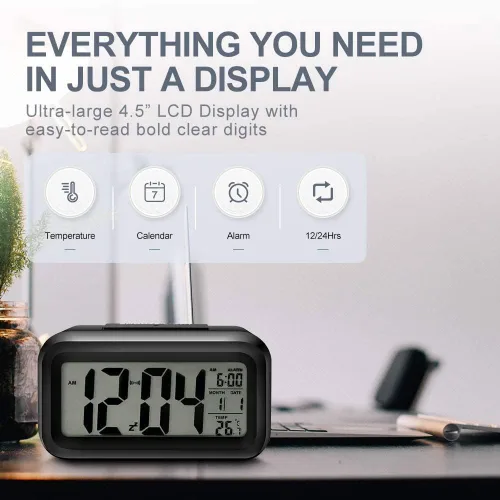 Vista 2 de Lesipee Reloj despertador digital, reloj para dormitorio, reloj de escritorio, funciona con pilas, reloj digital con luz nocturna inteligente