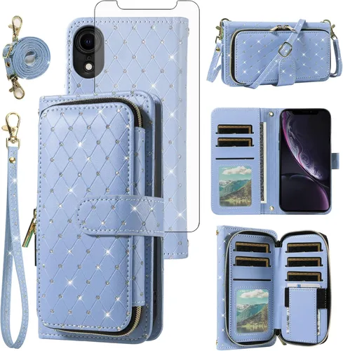Vista 122 de Funda para teléfono iPhone 6 6S con cremallera y protector de pantalla con protector de pantalla, correa de cordón cruzado, ranura para iPhone 6 Six