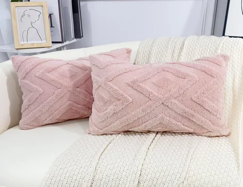 Vista 16 de Juego de 2 fundas de almohada de piel sintética beige de 16x16, funda de almohada decorativa de cuadros suave estilo boho para sofá, cama, sala