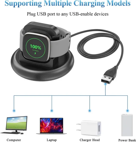 Vista 6 de Vancle Cargador para Fitbit Versa 4/3, base de carga antideslizante con cable USB de 4.4 pies para reloj inteligente Sense 2/Sense