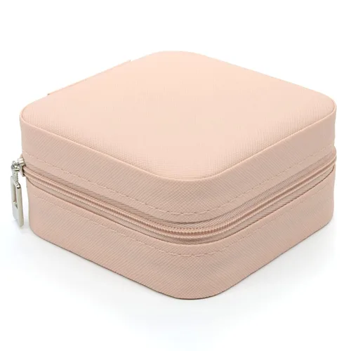 Vista 2 de Joyero pequeño estuche de joyería portátil de viaje para anillo dije aretes collar organizador de pulseras cajas de almacenamiento 1 unidad rosa